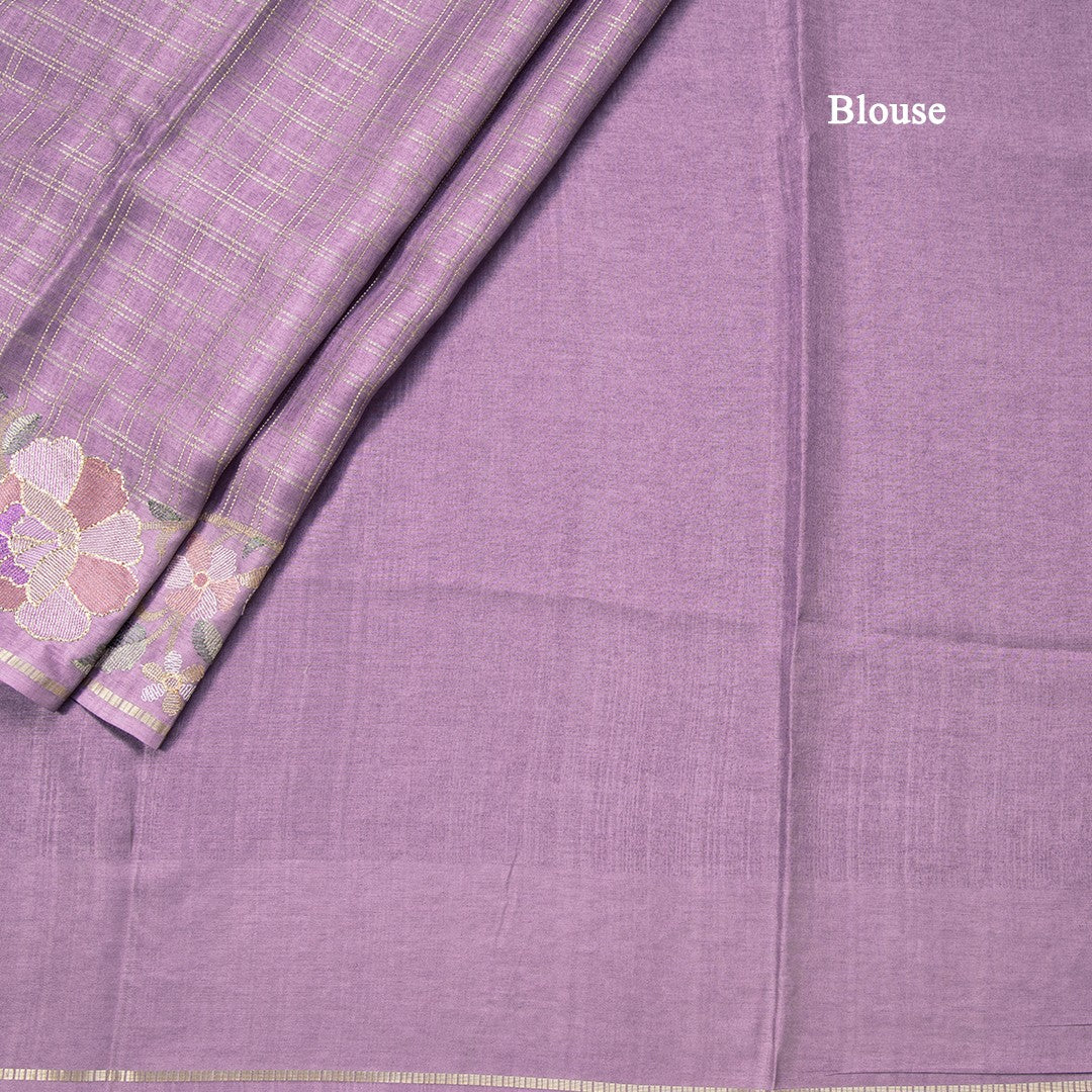 Semi Raw Silk Lavender Zari Checked Saree And Embroidered Border 02