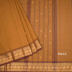 Kanchi Cotton Golden Brown Saree With Zari Buttas And Zari Border