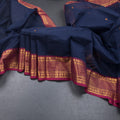 Kanchi Cotton Navy Blue Saree With Thread Buttas And Zari Border