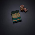 Kanchi Cotton Olive Green Saree With Zari Buttas And Zari Border