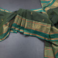 Kanchi Cotton Olive Green Saree With Zari Buttas And Zari Border