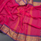 Kanchi Cotton Hot Pink Saree With Thread Buttas And Temple Border - Kumaran Silks