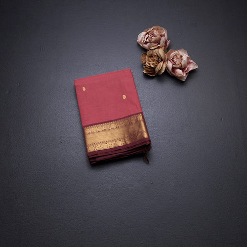 Kanchi Cotton Fiery Rose Pink Saree With Zari Buttas And Rettapet Border