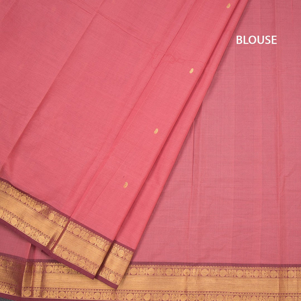 Kanchi Cotton Fiery Rose Pink Saree With Zari Buttas And Rettapet Border