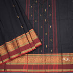 Kanchi Cotton Black Saree With Zari Buttas And Zari Border