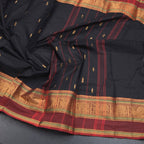 Kanchi Cotton Black Saree With Zari Buttas And Zari Border - Kumaran Silks