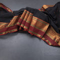 Kanchi Cotton Black Saree With Zari Buttas And Zari Border