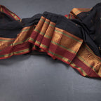 Kanchi Cotton Black Saree With Zari Buttas And Zari Border