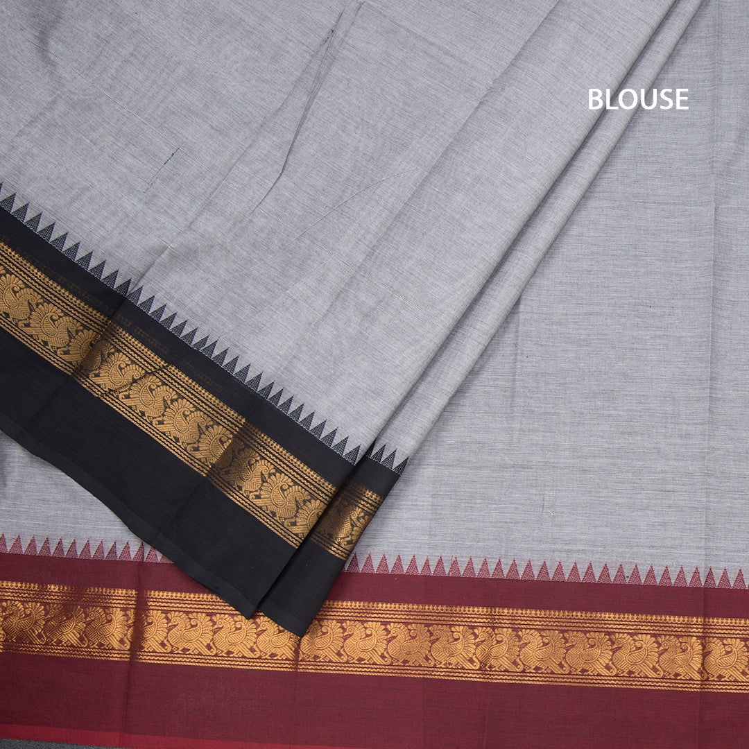 Kanchi Cotton Grey Plain Saree And Temple Border