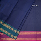 Kanchi Cotton Dark Blue Plain Saree With Two Colour Border
