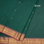 Kanchi Cotton Dark Green  Saree With Thread Buttas And Zari Border 02