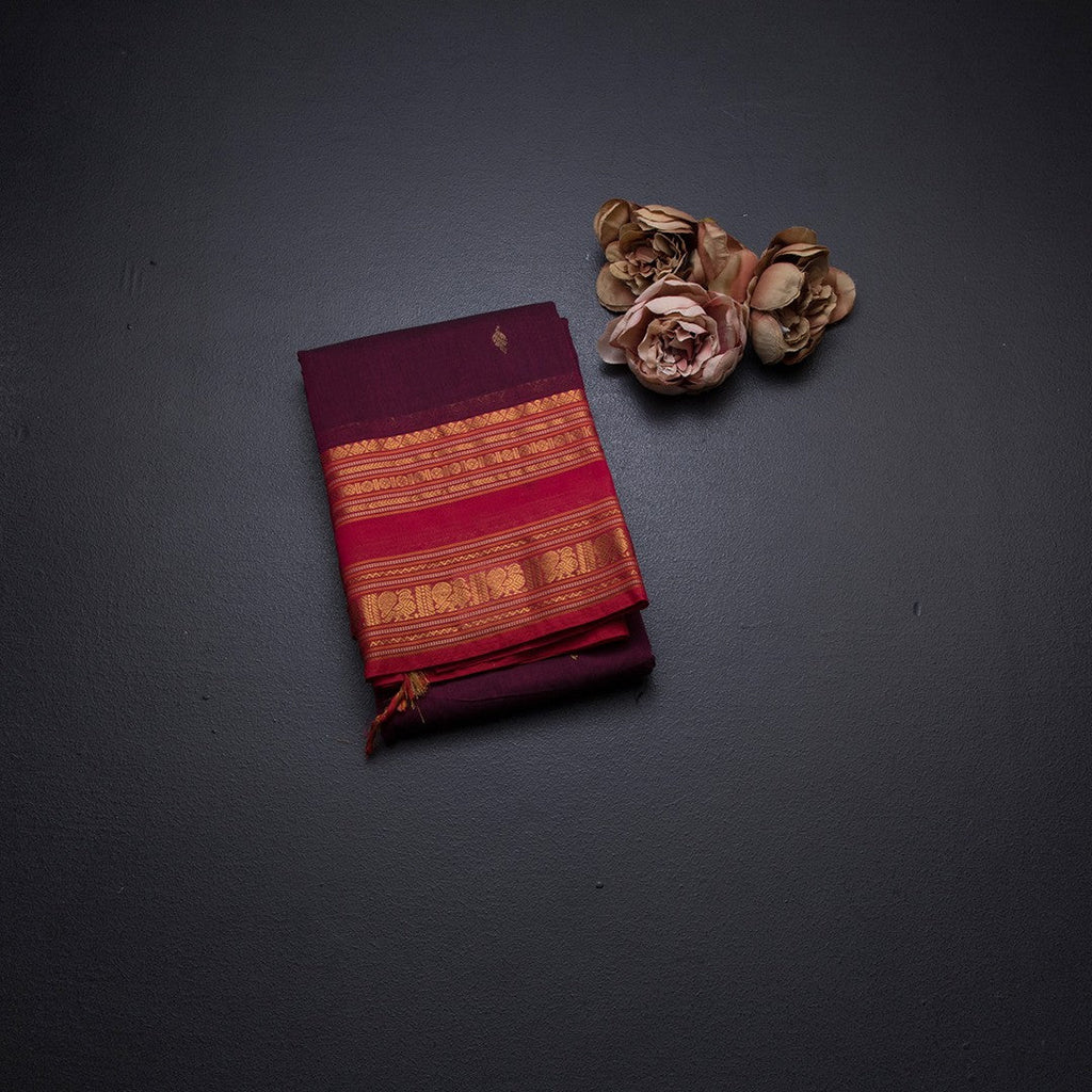 Kanchi Cotton Dark Pink Saree With Zari Buttas And Zari Border 02