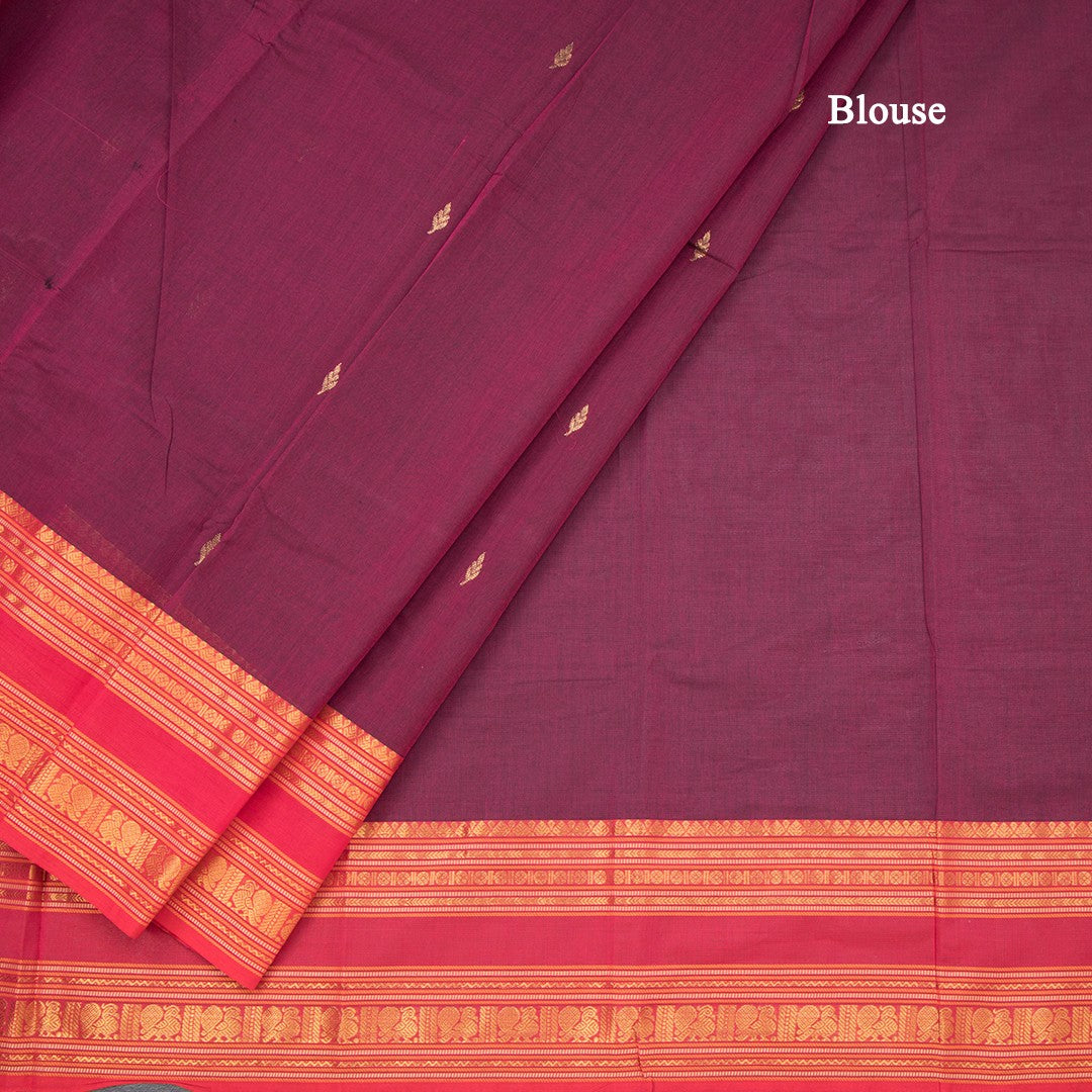 Kanchi Cotton Dark Pink Saree With Zari Buttas And Zari Border 02