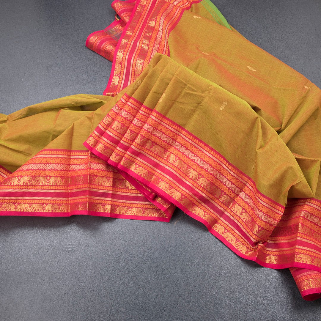 Kanchi Cotton Shot Colour Saree With Zari Buttas And Zari Border 02