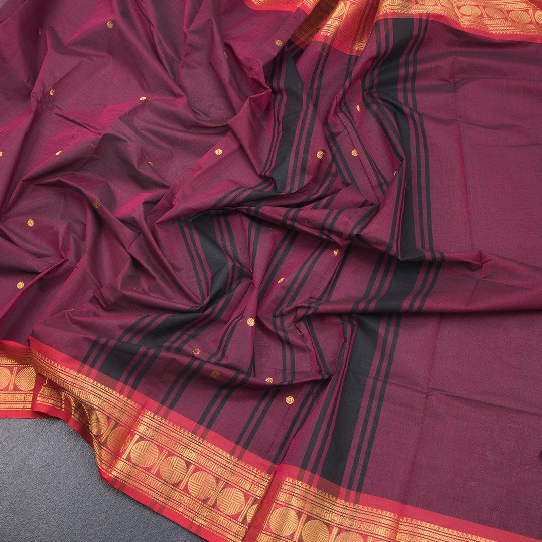 Kanchi Cotton Dark Pink Saree With Zari Buttas And Zari Border 03 - Kumaran Silks
