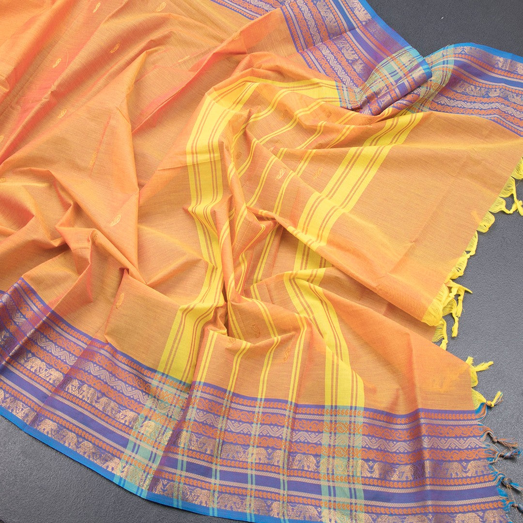 Kanchi Cotton Shot Colour Saree With Zari Buttas And Thread With Zari Border - Kumaran Silks