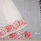 Linen Cream Zari Stripes Saree And Thread Embroidered Border
