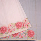 Linen Light Pink Zari Stripes Saree And Thread Embroidered Border