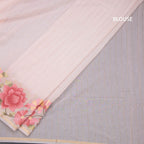 Linen Light Pink Zari Stripes Saree And Thread Embroidered Border