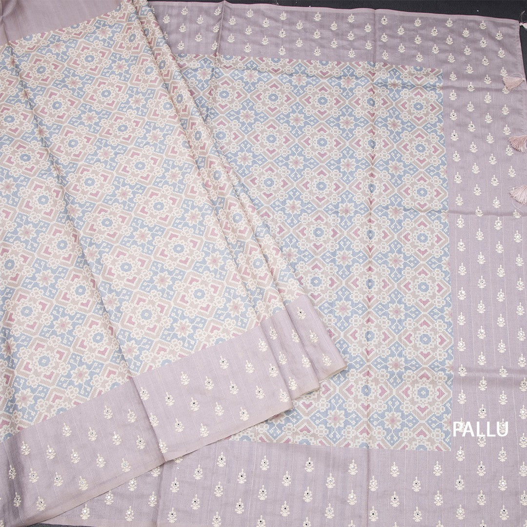 Raw Silk Multi Colour Printed Saree With Thread Border