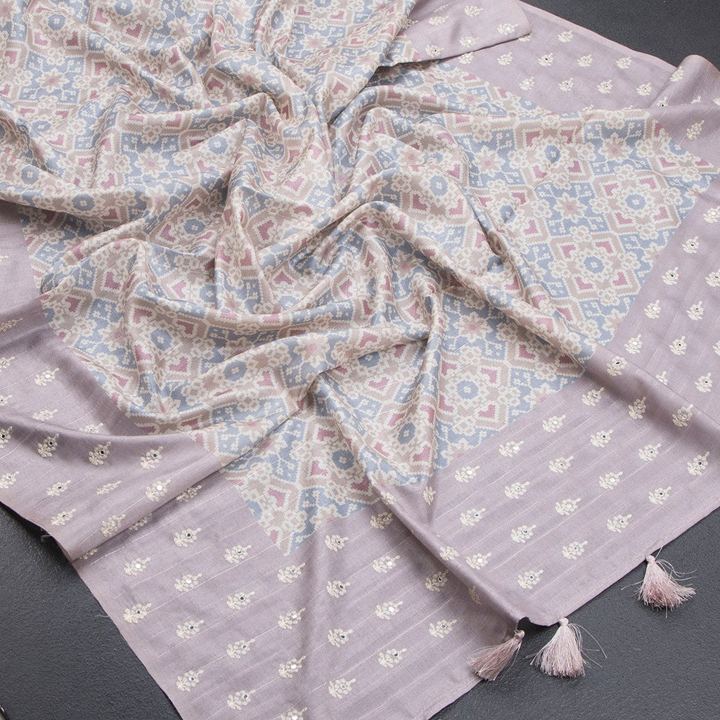 Raw Silk Multi Colour Printed Saree With Thread Border - Kumaran Silks