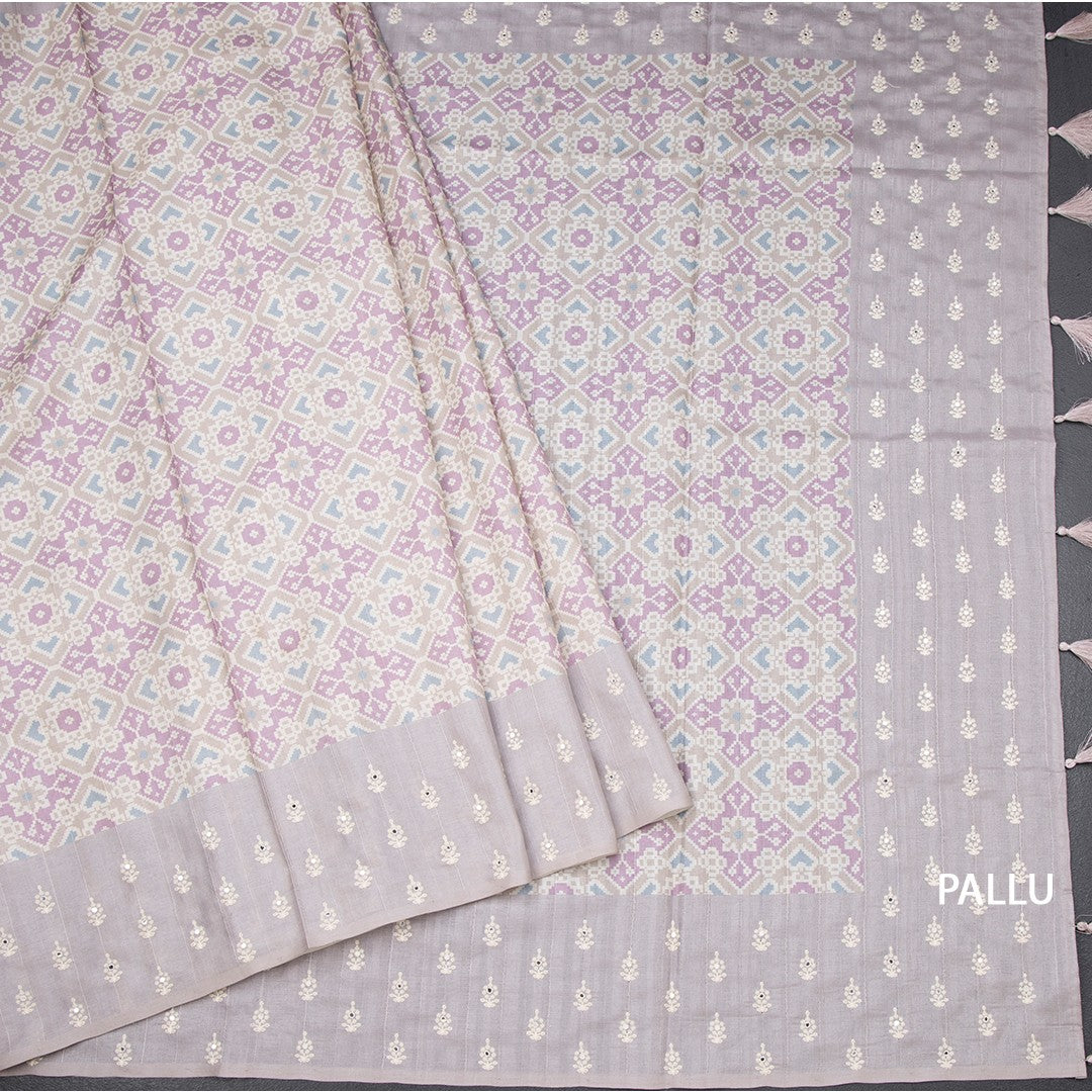 Raw Silk Multi Colour Printed Saree With Thread Border 02