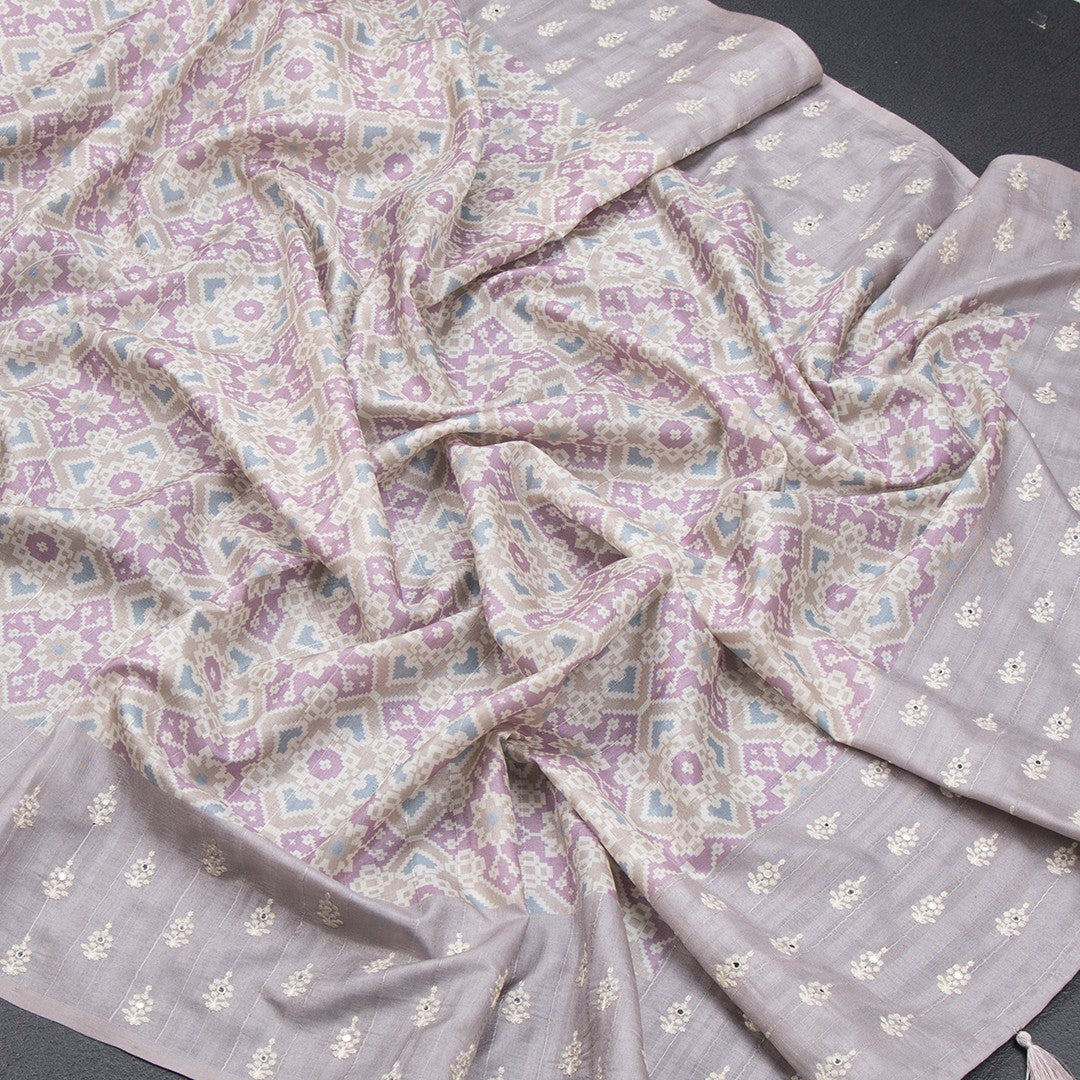Raw Silk Multi Colour Printed Saree With Thread Border 02 - Kumaran Silks