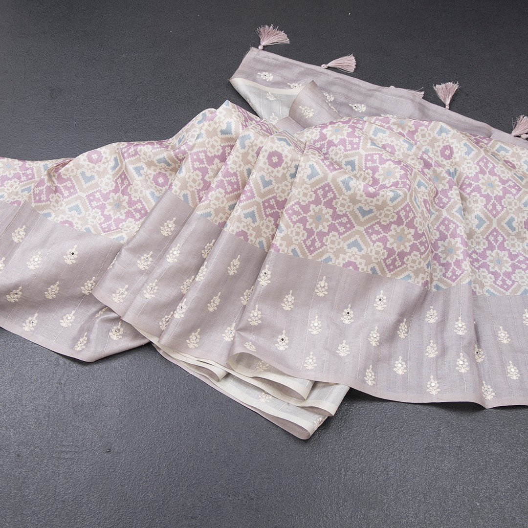 Raw Silk Multi Colour Printed Saree With Thread Border 02