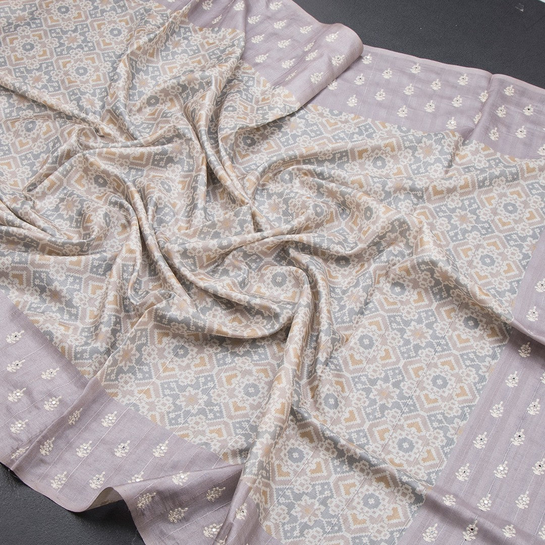 Raw Silk Multi Colour Printed Saree With Thread Border 04 - Kumaran Silks