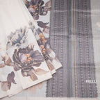 Raw Silk Cream Floral Printed Saree With Ribbon Border 04