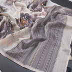 Raw Silk Cream Floral Printed Saree With Ribbon Border 04 - Kumaran Silks