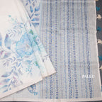 Raw Silk Cream Floral Printed Saree With Ribbon Border 05