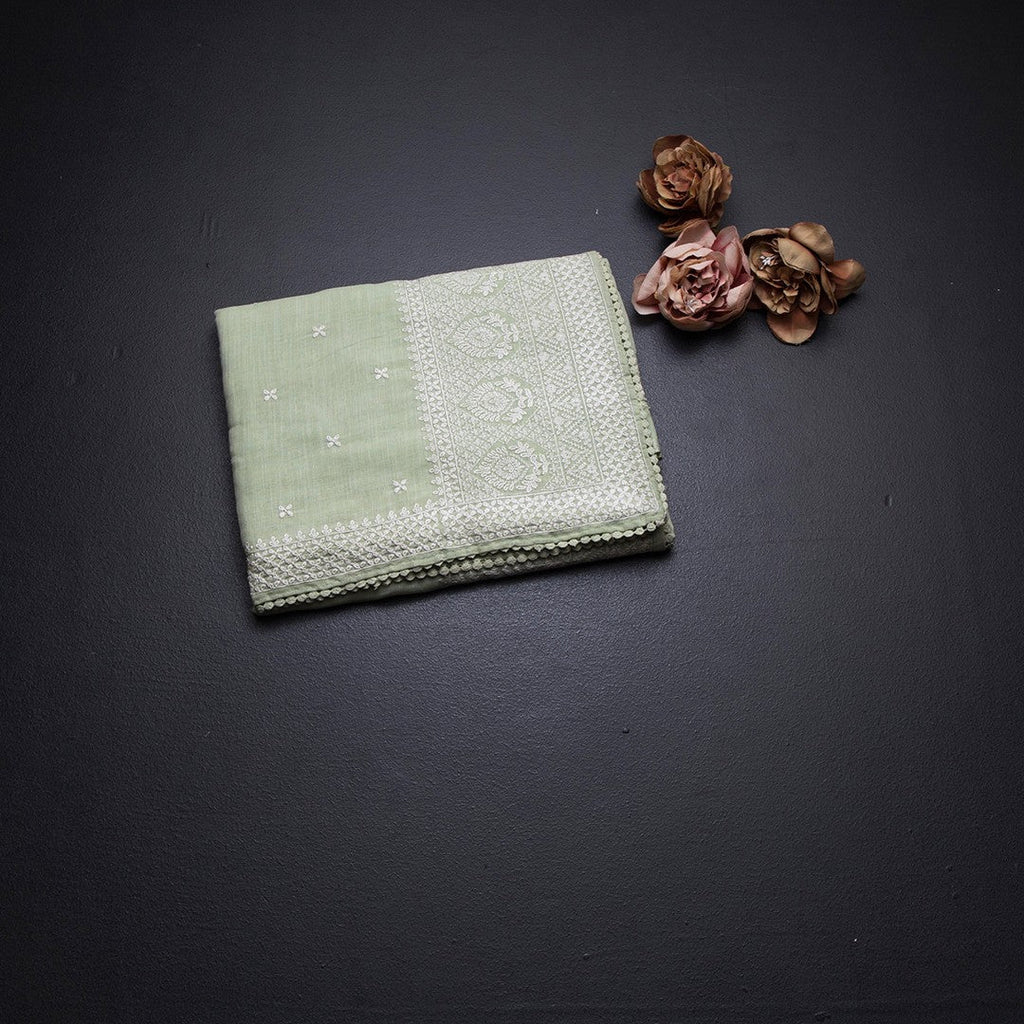 Semi Linen Pista Green Thread Work Saree