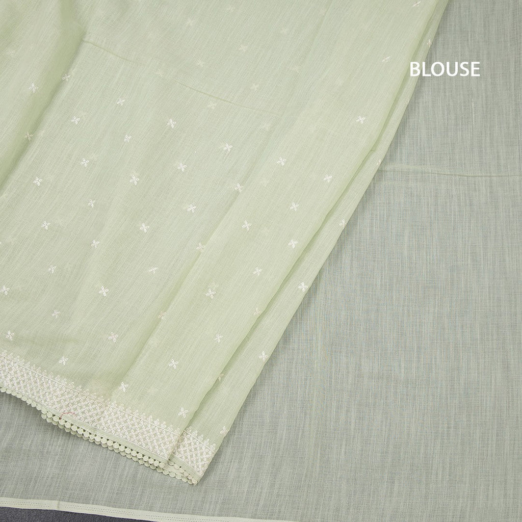 Semi Linen Pista Green Thread Work Saree