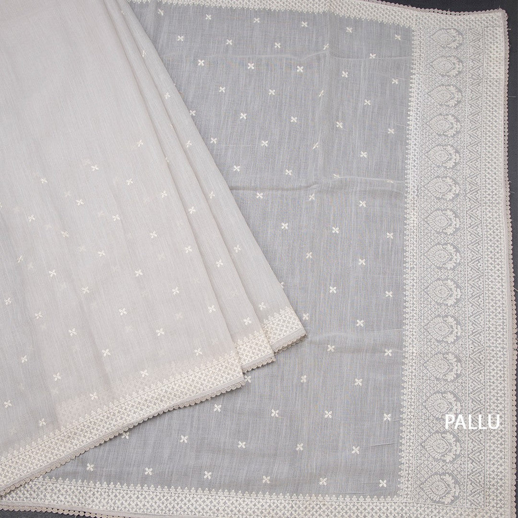 Semi Linen Light Grey Thread Work Saree