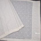 Semi Linen Light Grey Thread Work Saree