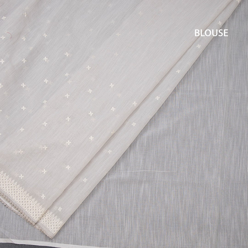 Semi Linen Light Grey Thread Work Saree