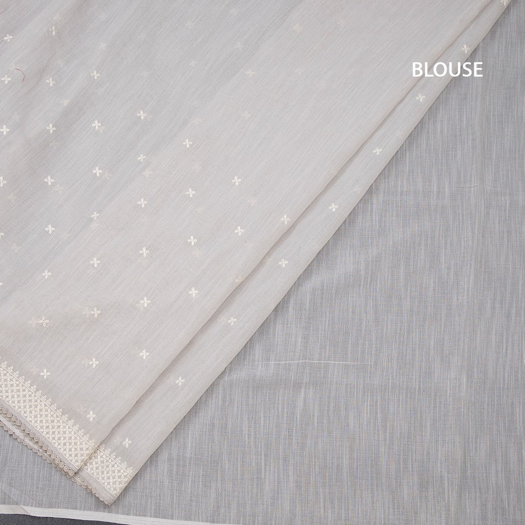 Semi Linen Light Grey Thread Work Saree