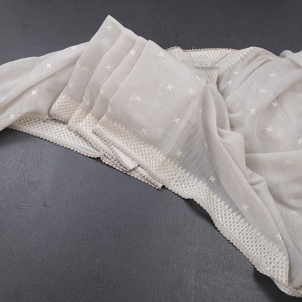 Semi Linen Light Grey Thread Work Saree
