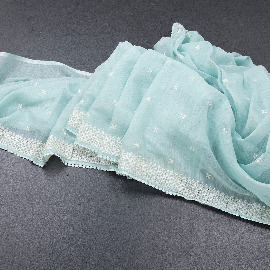Semi Linen Powder Blue Thread Work Saree