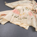 Linen Sandal Floral Embroidered Saree And Zari Border