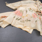 Linen Sandal Floral Embroidered Saree And Zari Border