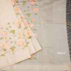 Linen Sandal Floral Embroidered Saree And Zari Border 02