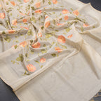 Linen Sandal Floral Embroidered Saree And Zari Border 02 - Kumaran Silks