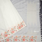 Tussar White Saree With Stone Buttas And Thread Border