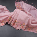 Tussar Onion Pink Saree With Stone Buttas And Thread Border