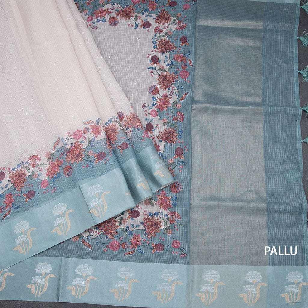 Kota Cream Saree With Mirror Buttas On The body And Zari Border 02
