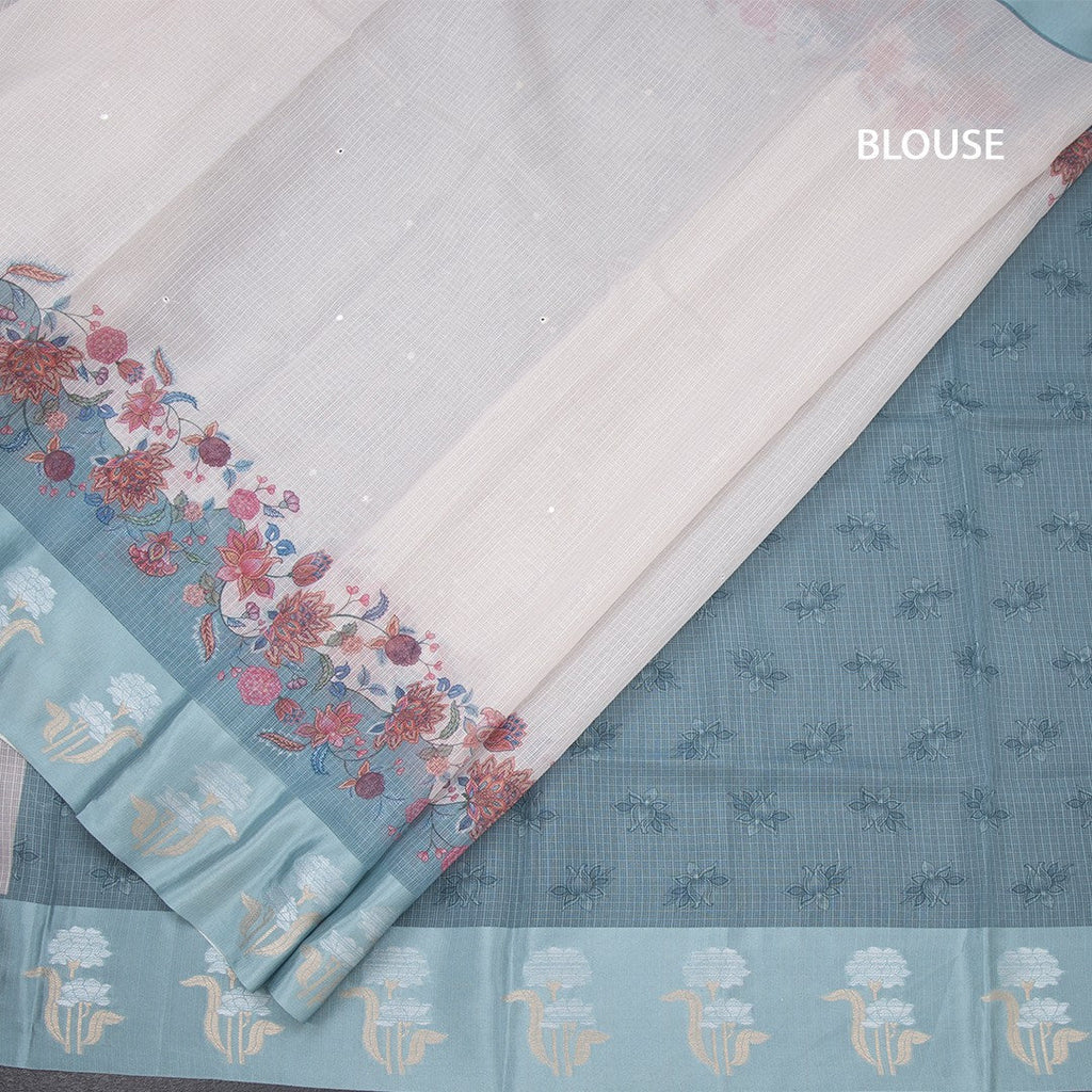 Kota Cream Saree With Mirror Buttas On The body And Zari Border 02