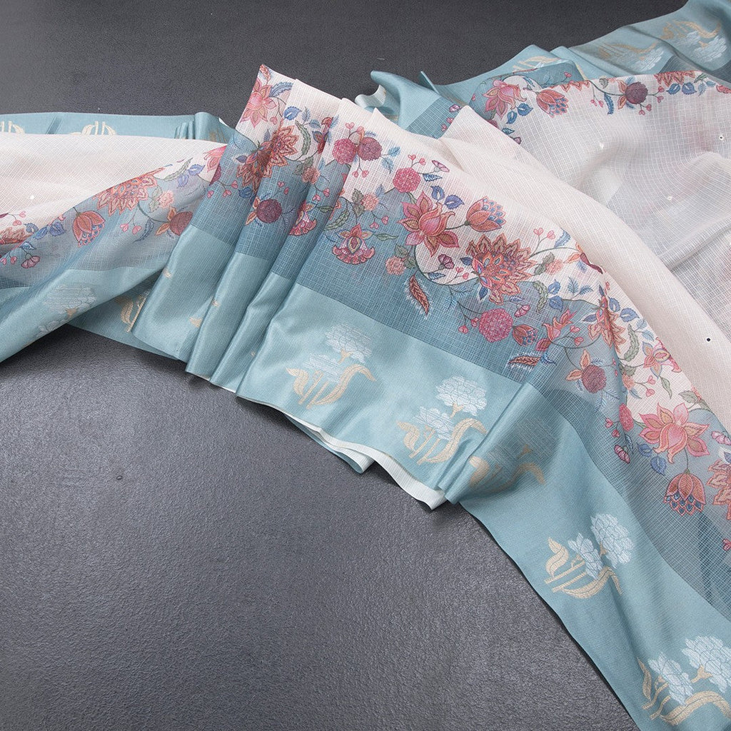 Kota Cream Saree With Mirror Buttas On The body And Zari Border 02