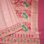 Tissue Light Peach Stripes Saree With Zari Buttas And Banaras Border